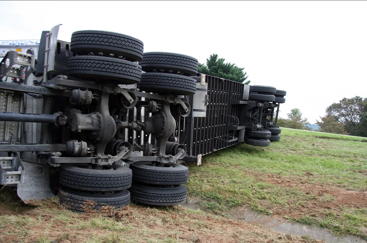 Overturned semi-truck accident